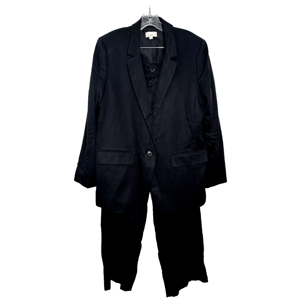 LOFT Emory Long Modern Blazer & Matching Pant Suit Black Women's Size 14